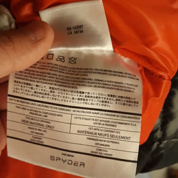 SPYDER Black Puffer Full Zip Mens XL Duck Down Jacket‎ - Picture 7 of 7